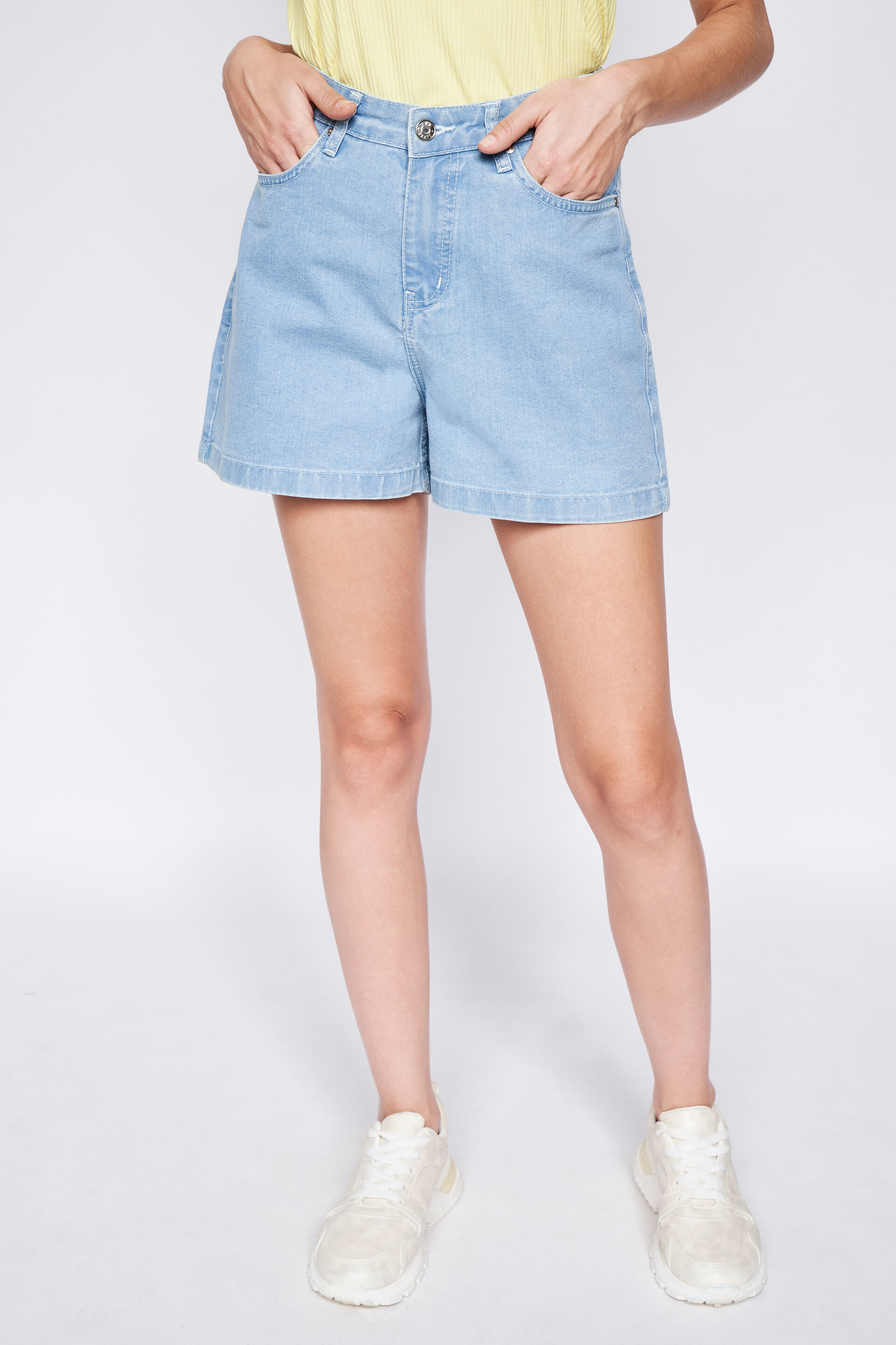Light Blue Solid Straight Shorts, Light Blue, image 1